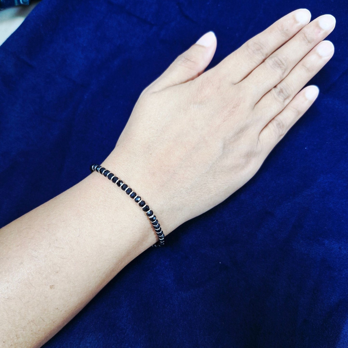 925 Sterling Silver Black Faceted Bead Adjustable Slider Bracelet