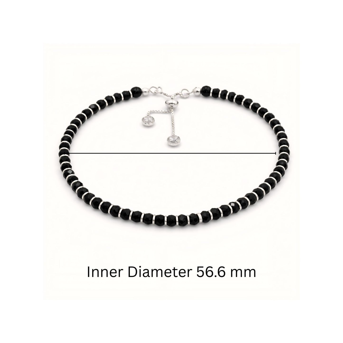 925 Sterling Silver Black Faceted Bead Adjustable Slider Bracelet