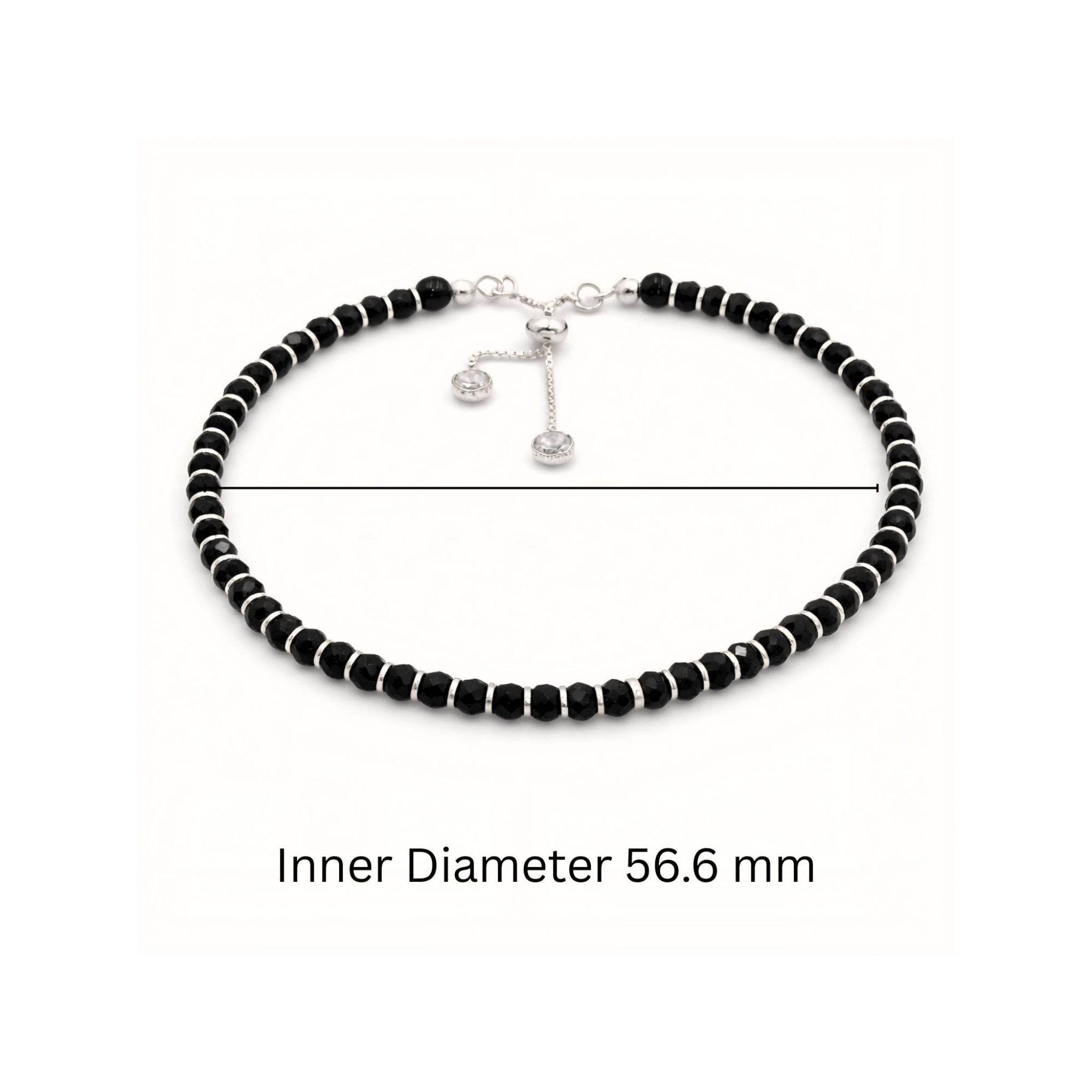 925 Sterling Silver Black Faceted Bead Adjustable Slider Bracelet