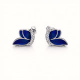 925 Sterling Silver Butterfly Stud Earrings With Blue Enamel and Cubic Zirconia