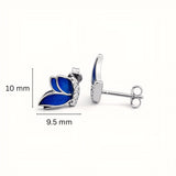 925 Sterling Silver Butterfly Stud Earrings With Blue Enamel and Cubic Zirconia
