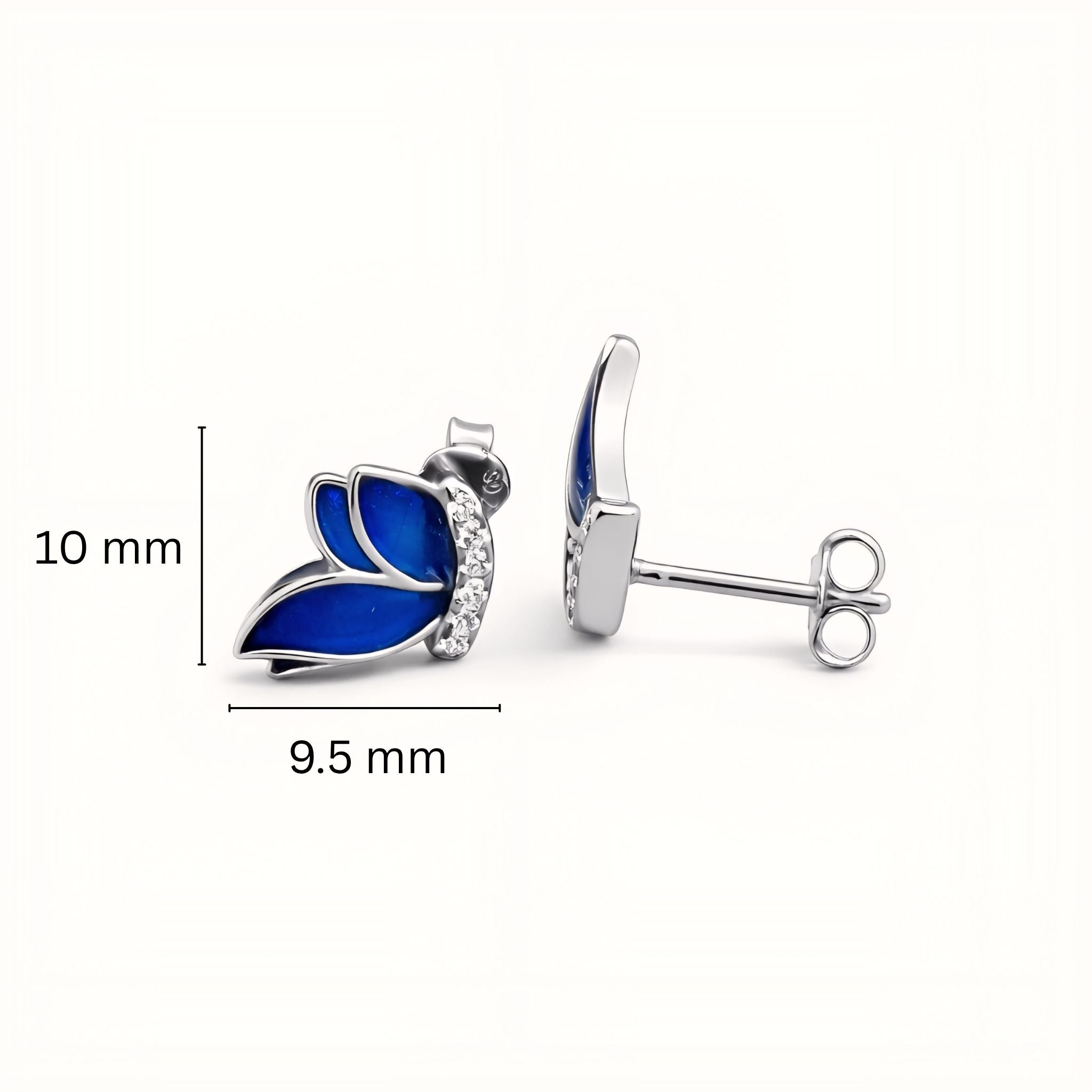 925 Sterling Silver Butterfly Stud Earrings With Blue Enamel and Cubic Zirconia
