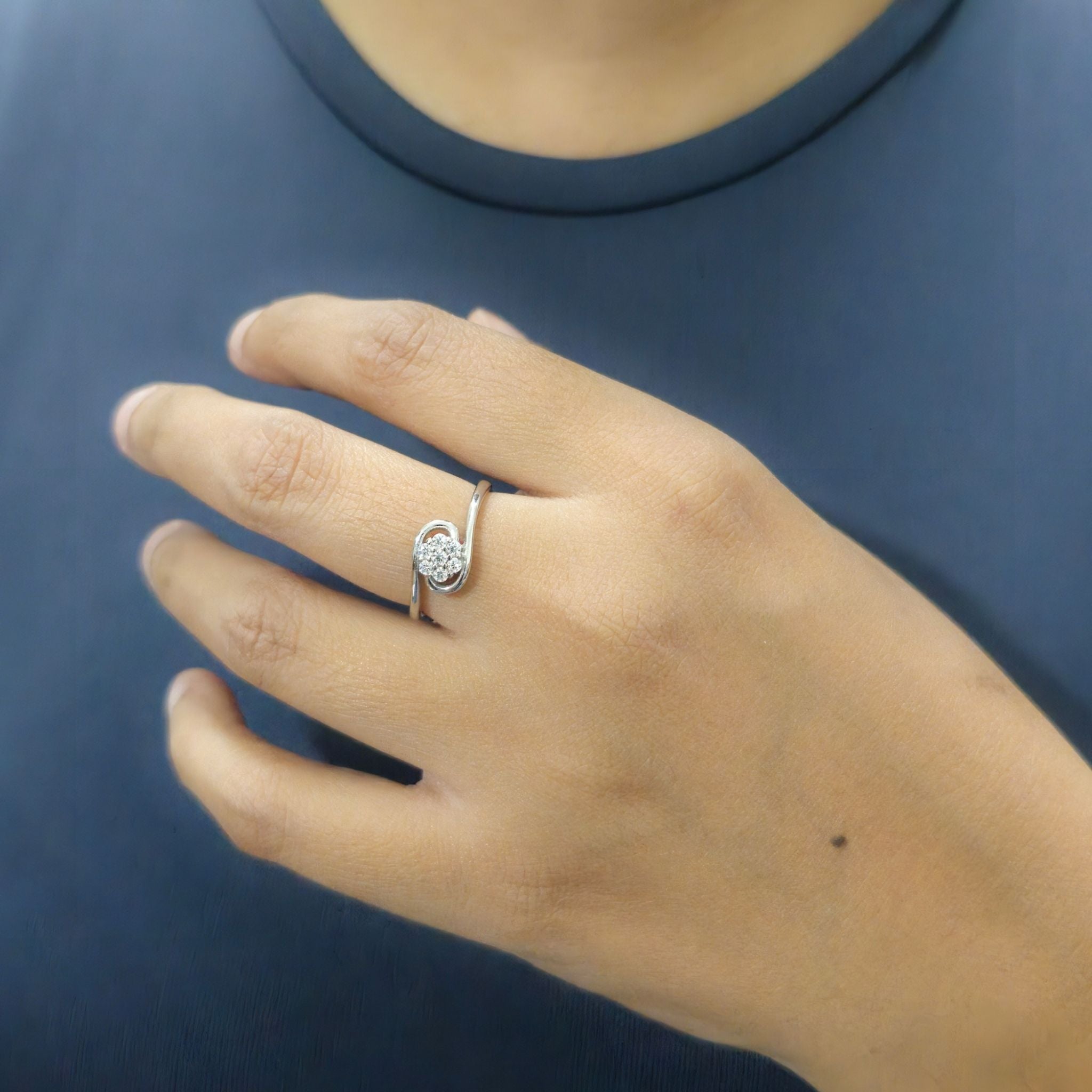 925 Sterling Silver Floral Cluster Ring with Cubic Zirconia