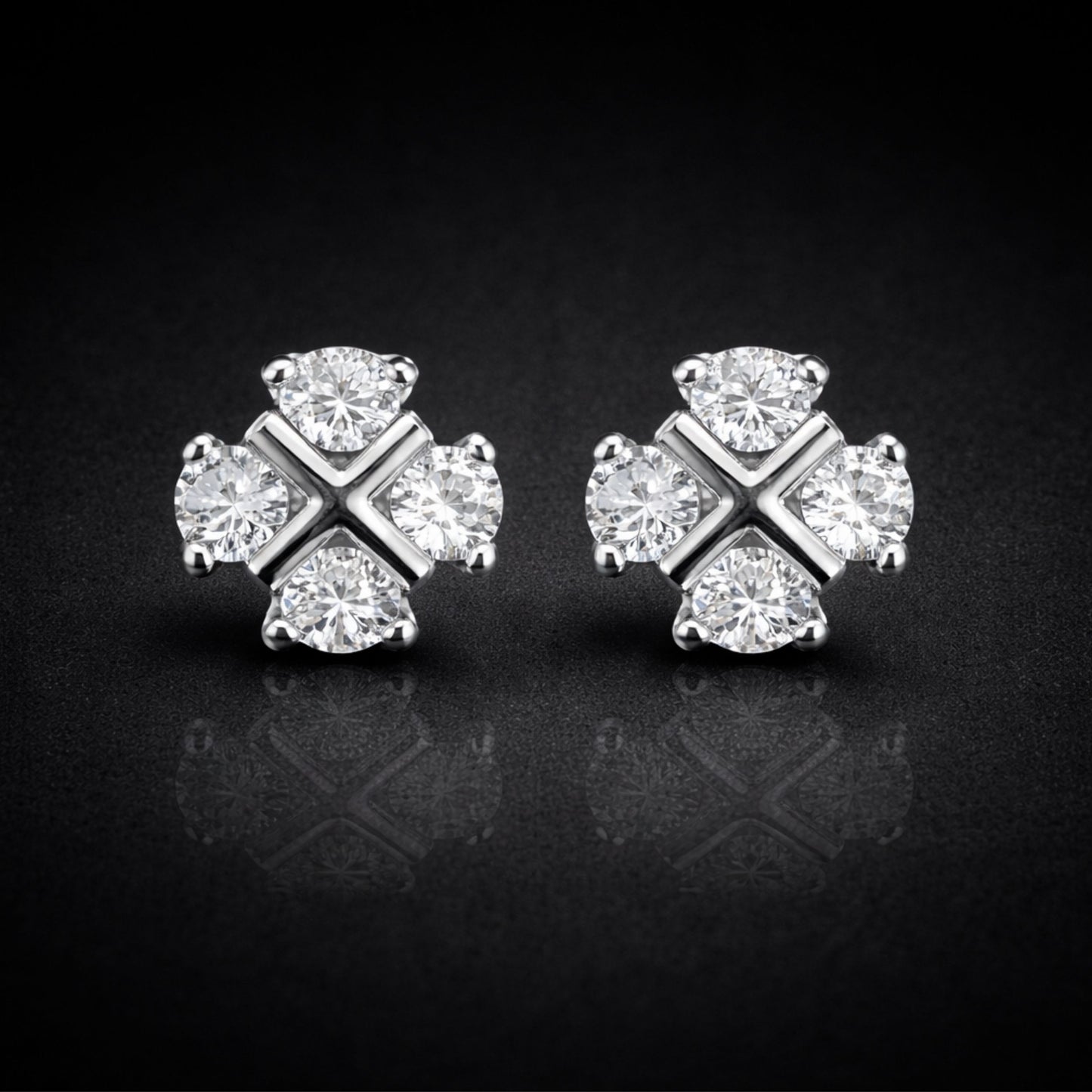 925 Sterling Silver Cross Cluster Stud Earrings With Cubic Zirconia