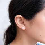 925 Sterling Silver Cross Cluster Stud Earrings With Cubic Zirconia