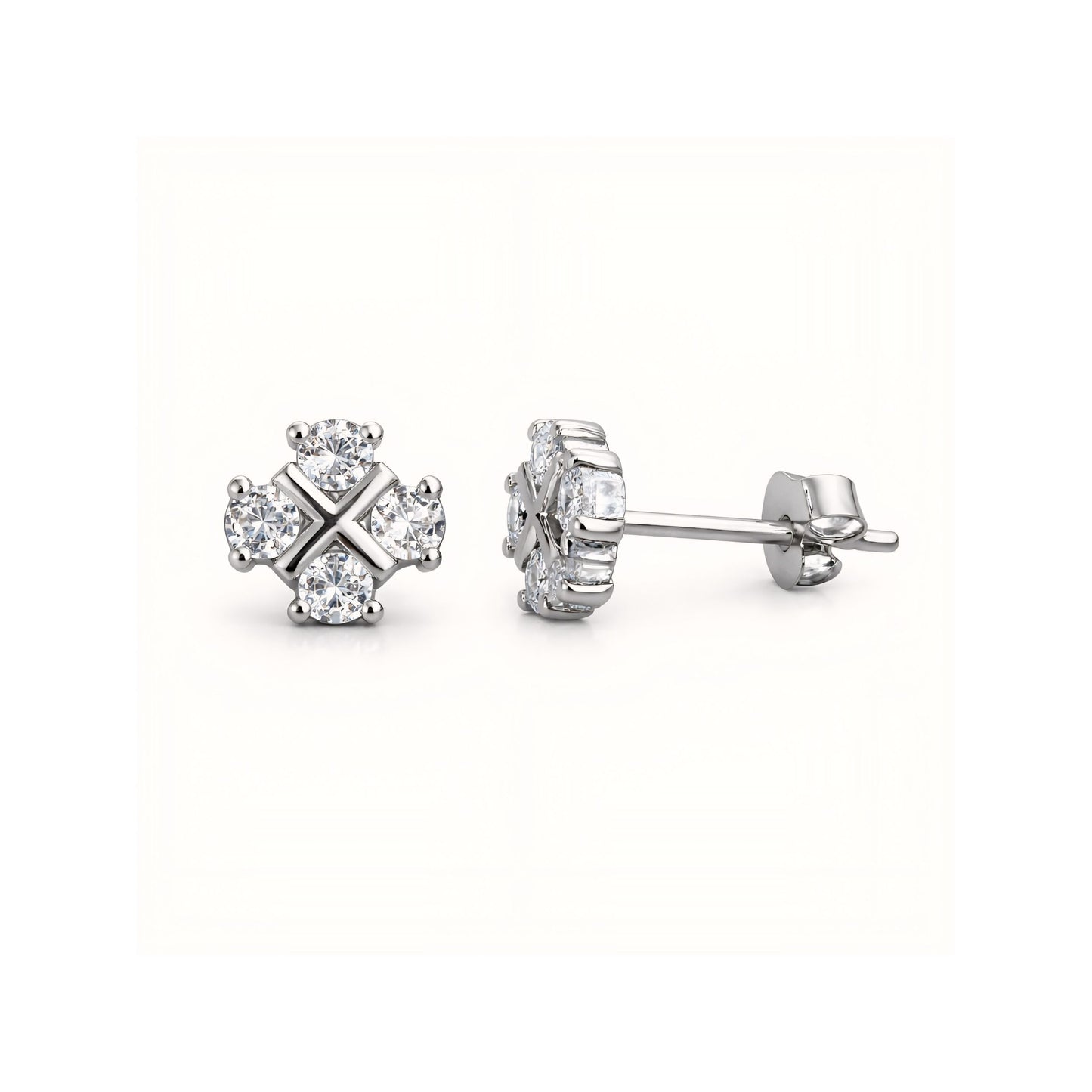 925 Sterling Silver Cross Cluster Stud Earrings With Cubic Zirconia