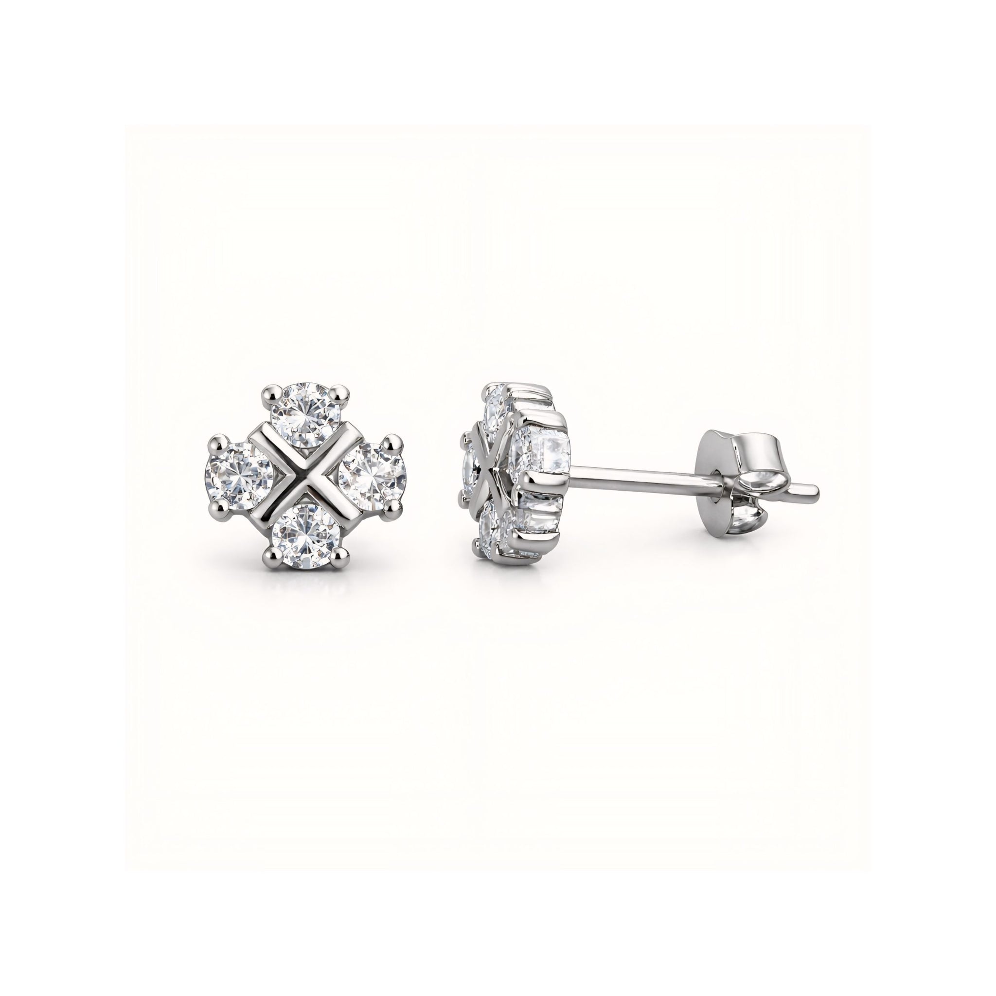 925 Sterling Silver Cross Cluster Stud Earrings With Cubic Zirconia