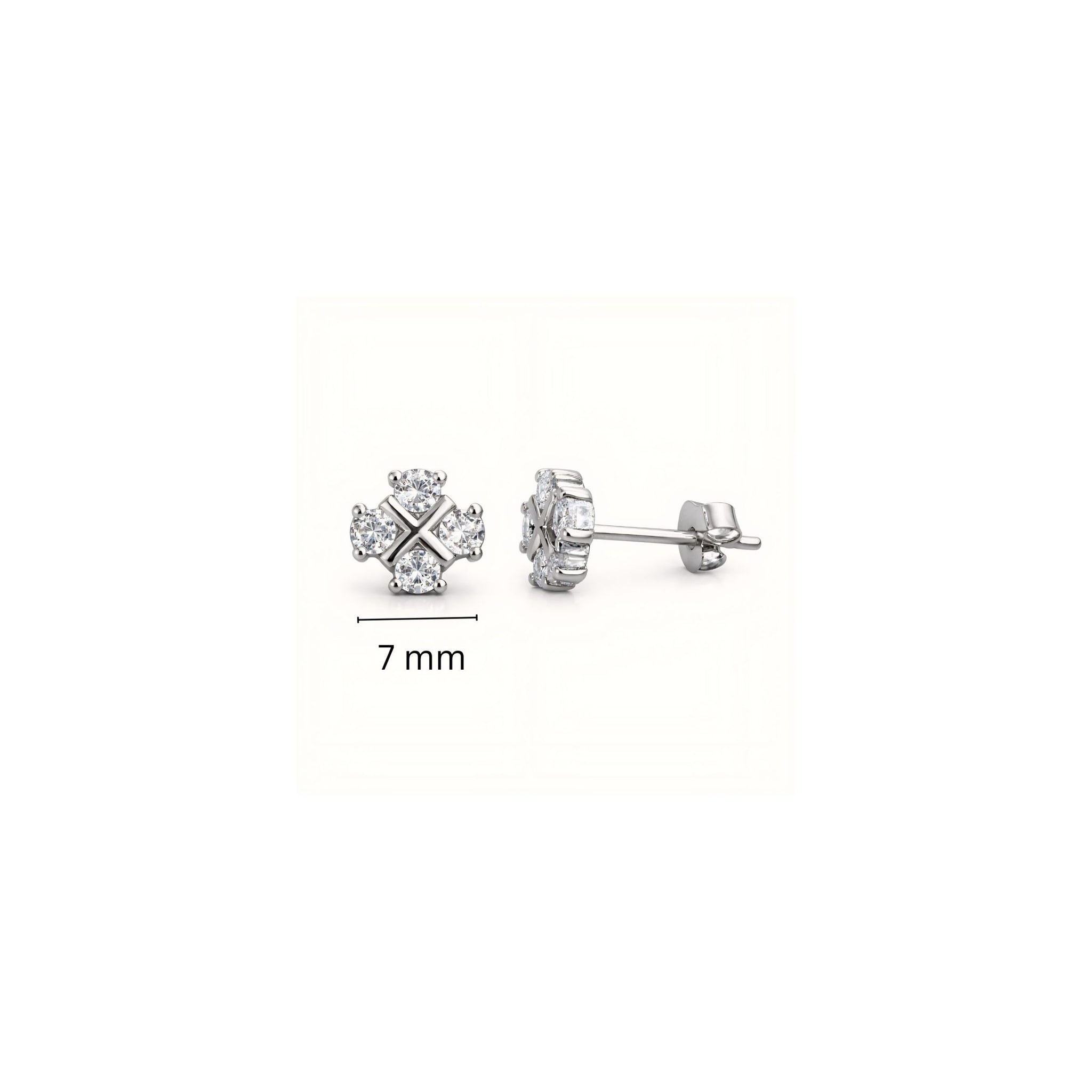 925 Sterling Silver Cross Cluster Stud Earrings With Cubic Zirconia
