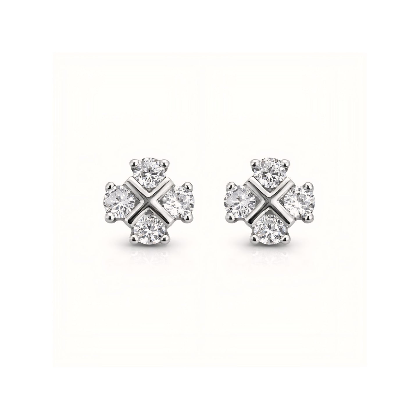 925 Sterling Silver Cross Cluster Stud Earrings With Cubic Zirconia
