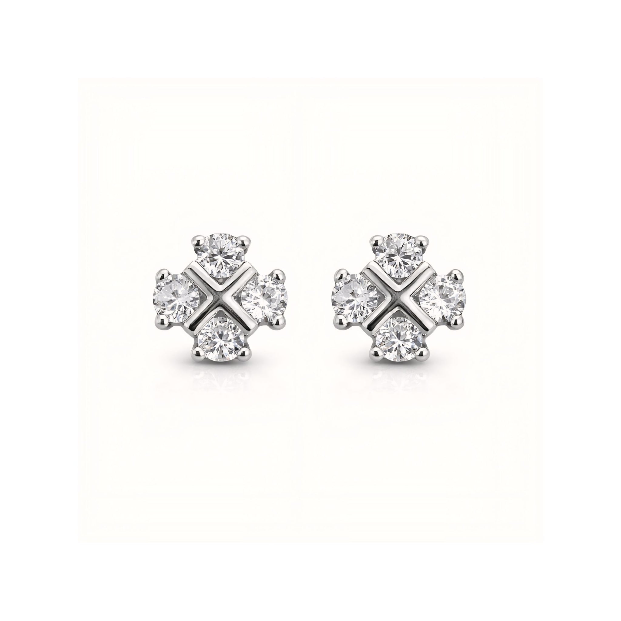 925 Sterling Silver Cross Cluster Stud Earrings With Cubic Zirconia