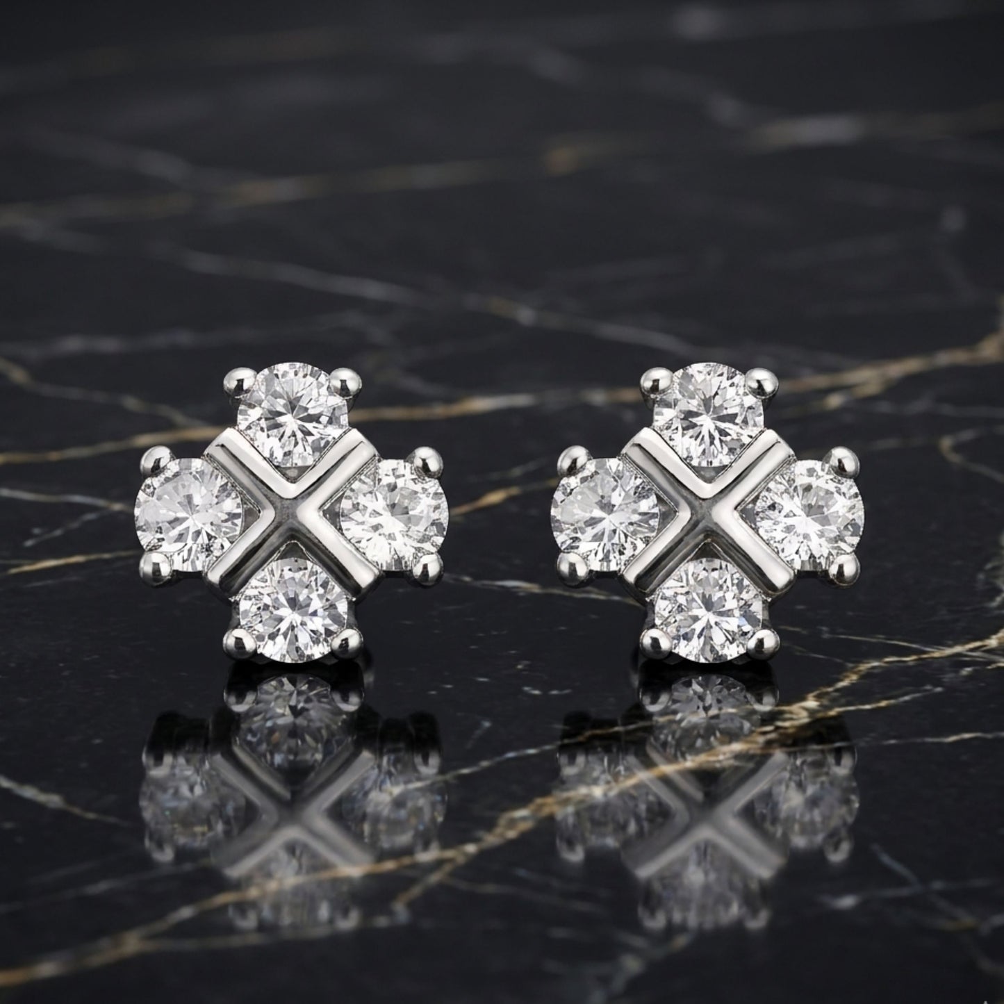 925 Sterling Silver Cross Cluster Stud Earrings With Cubic Zirconia