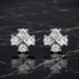 925 Sterling Silver Cross Cluster Stud Earrings With Cubic Zirconia