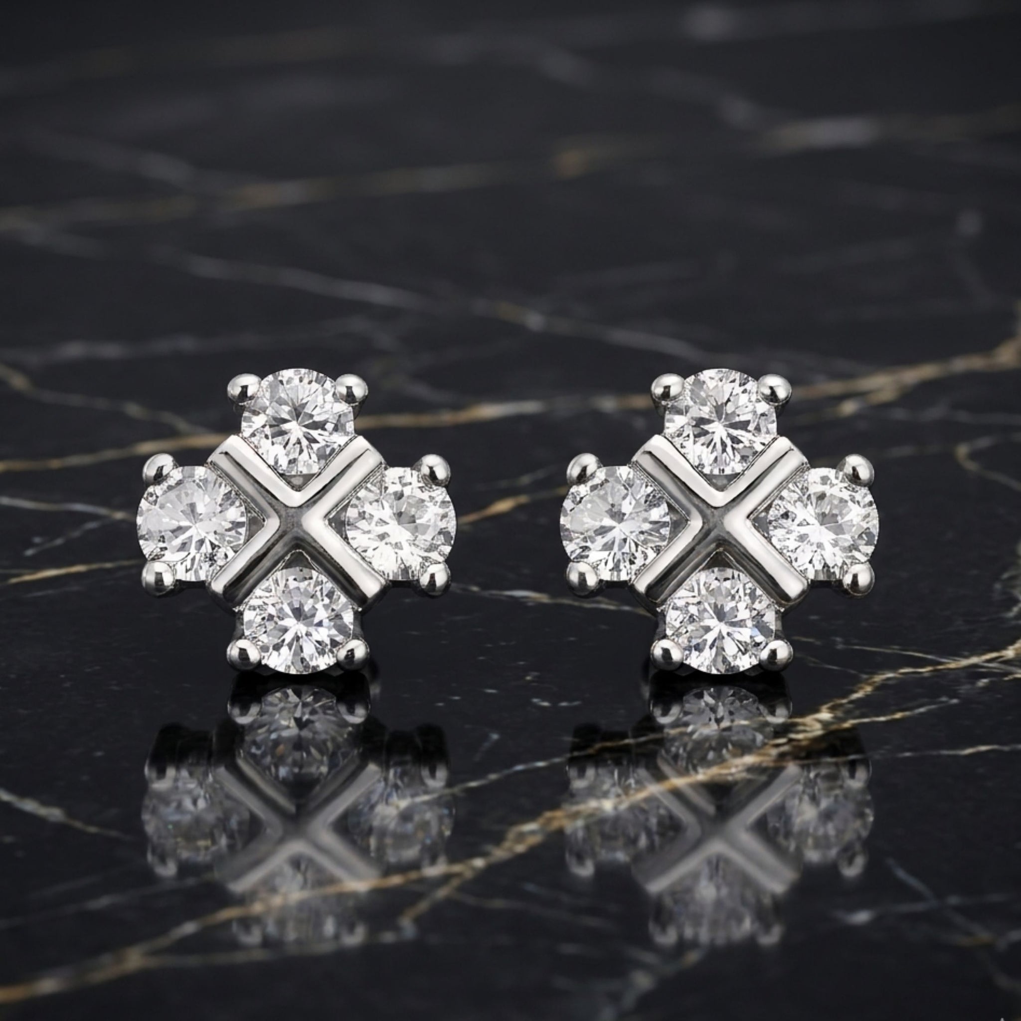 925 Sterling Silver Cross Cluster Stud Earrings With Cubic Zirconia