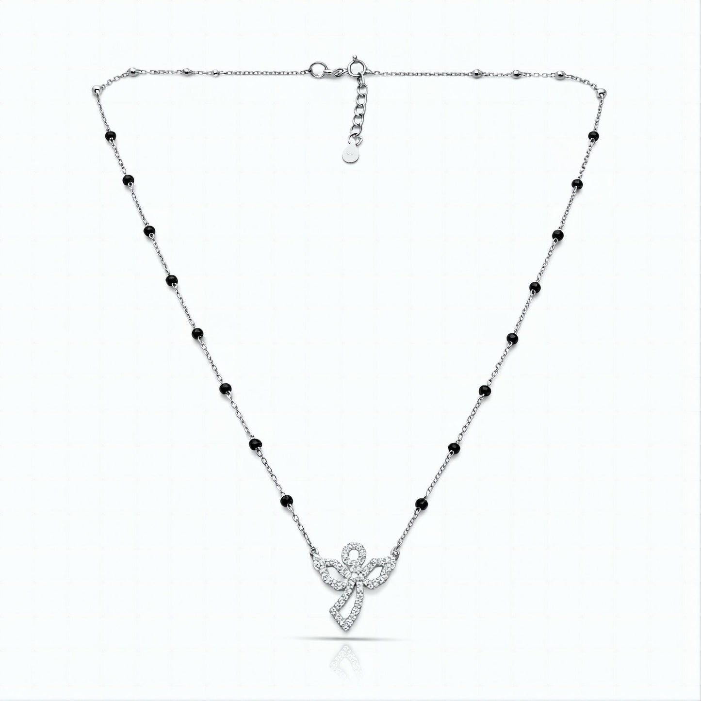 Elegant 925 Silver Mangalsutra with Angel Wing Cubic Zirconia Pendant