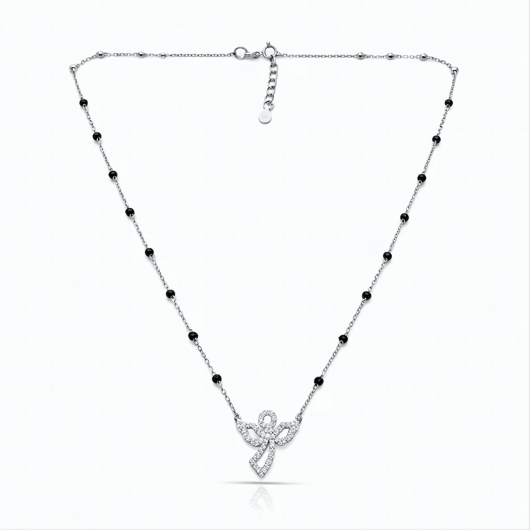 Elegant 925 Silver Mangalsutra with Angel Wing Cubic Zirconia Pendant