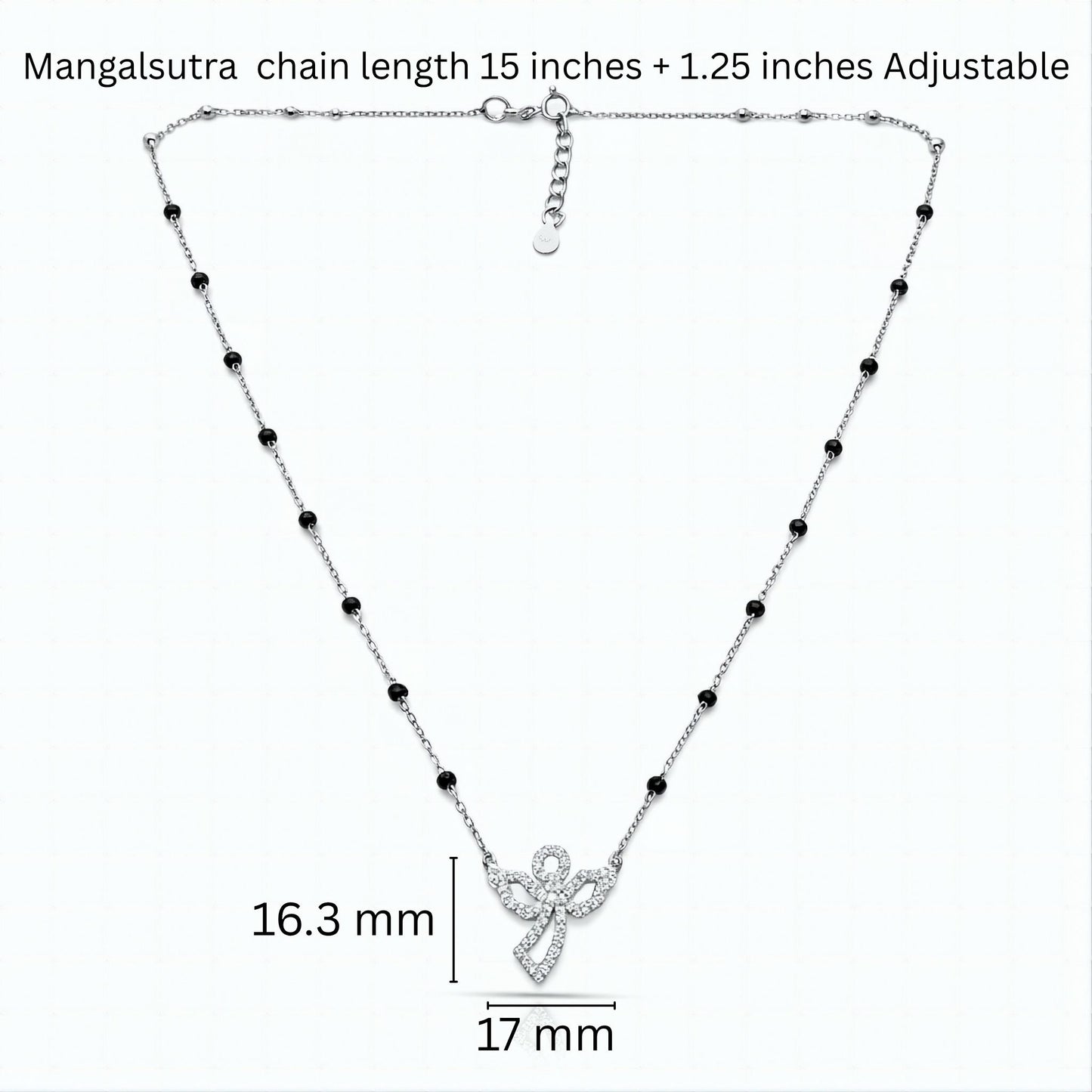 Elegant 925 Silver Mangalsutra with Angel Wing Cubic Zirconia Pendant