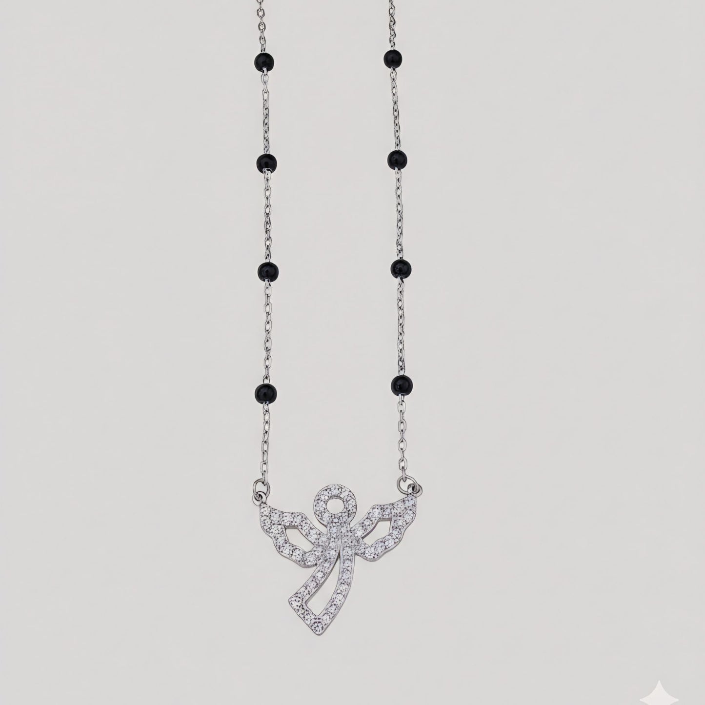 Elegant 925 Silver Mangalsutra with Angel Wing Cubic Zirconia Pendant