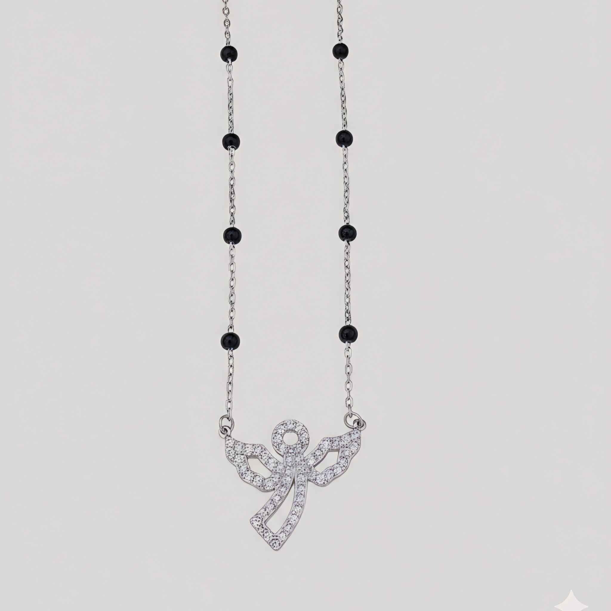 Elegant 925 Silver Mangalsutra with Angel Wing Cubic Zirconia Pendant