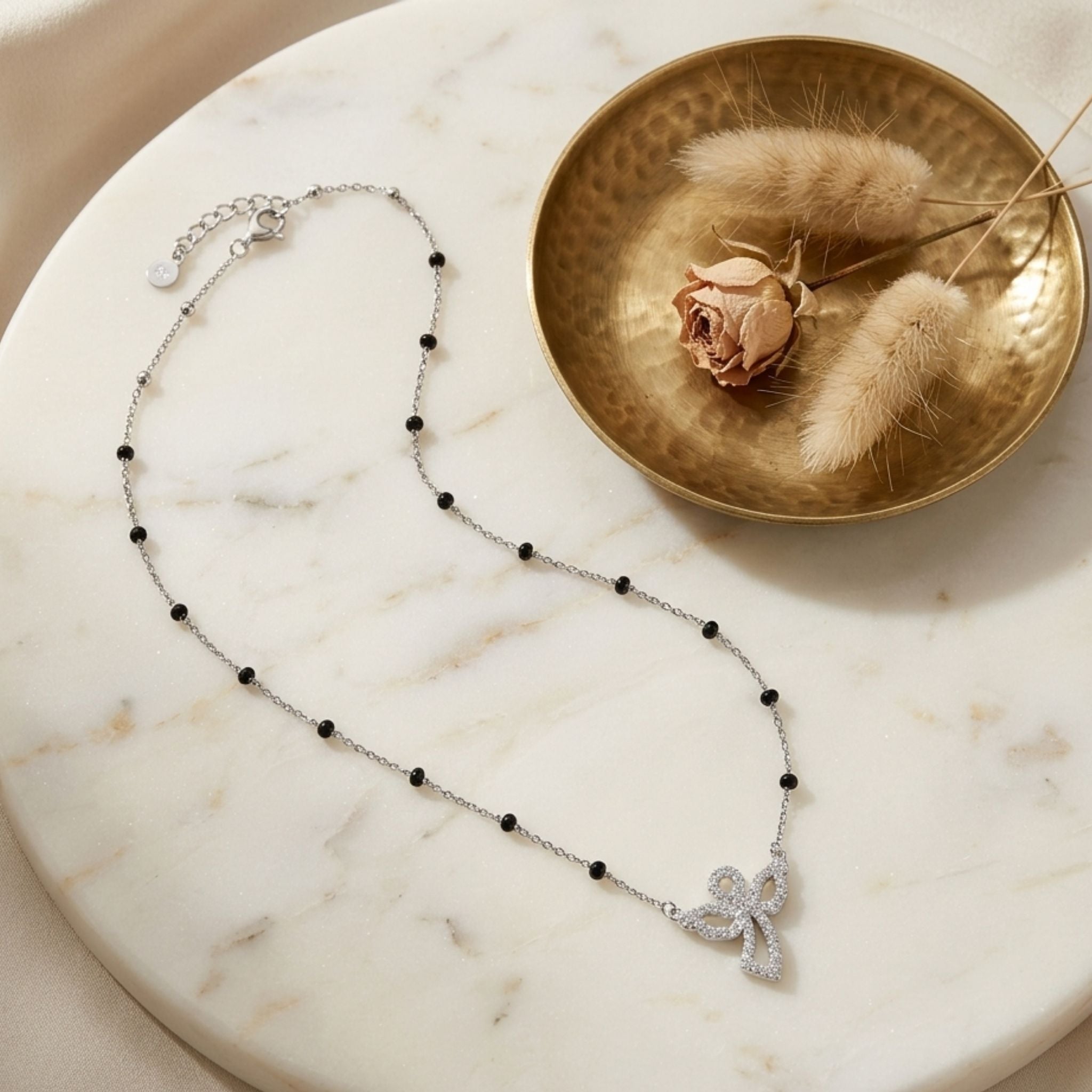 Elegant 925 Silver Mangalsutra with Angel Wing Cubic Zirconia Pendant