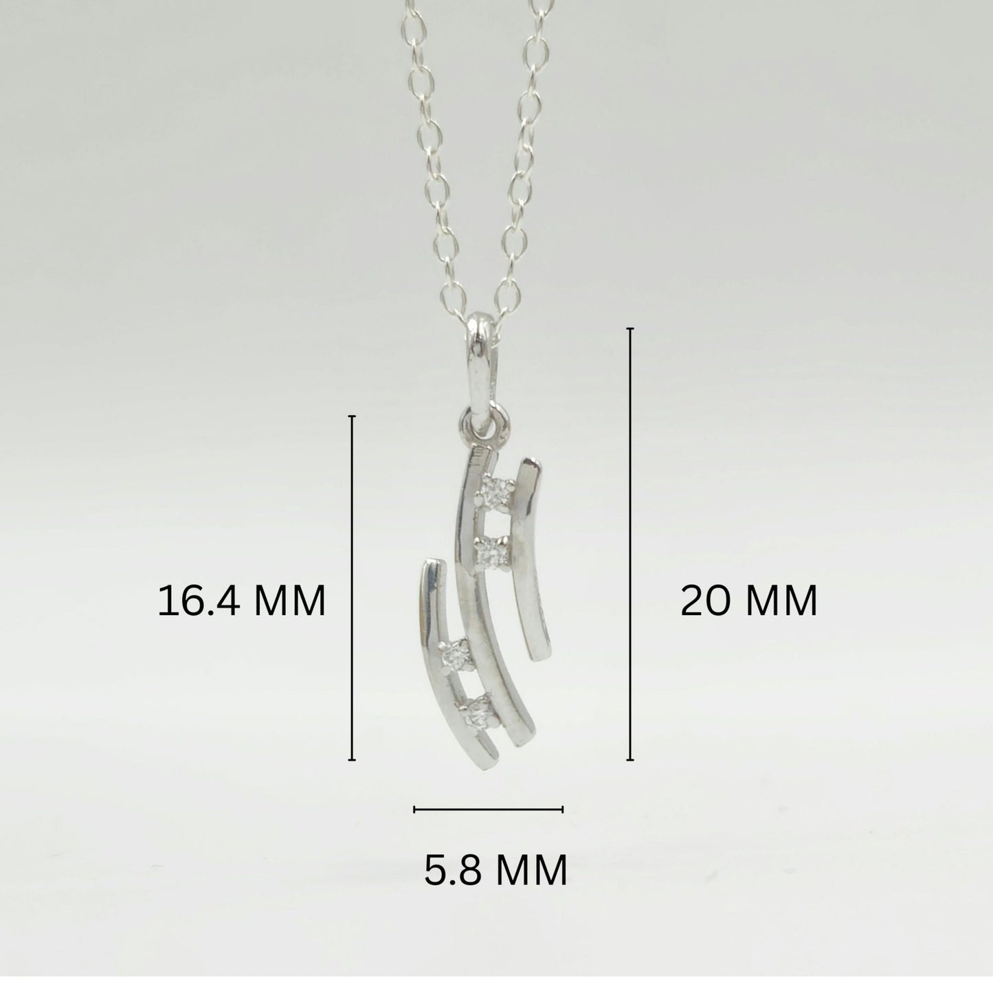925 Sterling Silver Curved Pendant and Earrings Jewelry Set With Cubic Zirconia