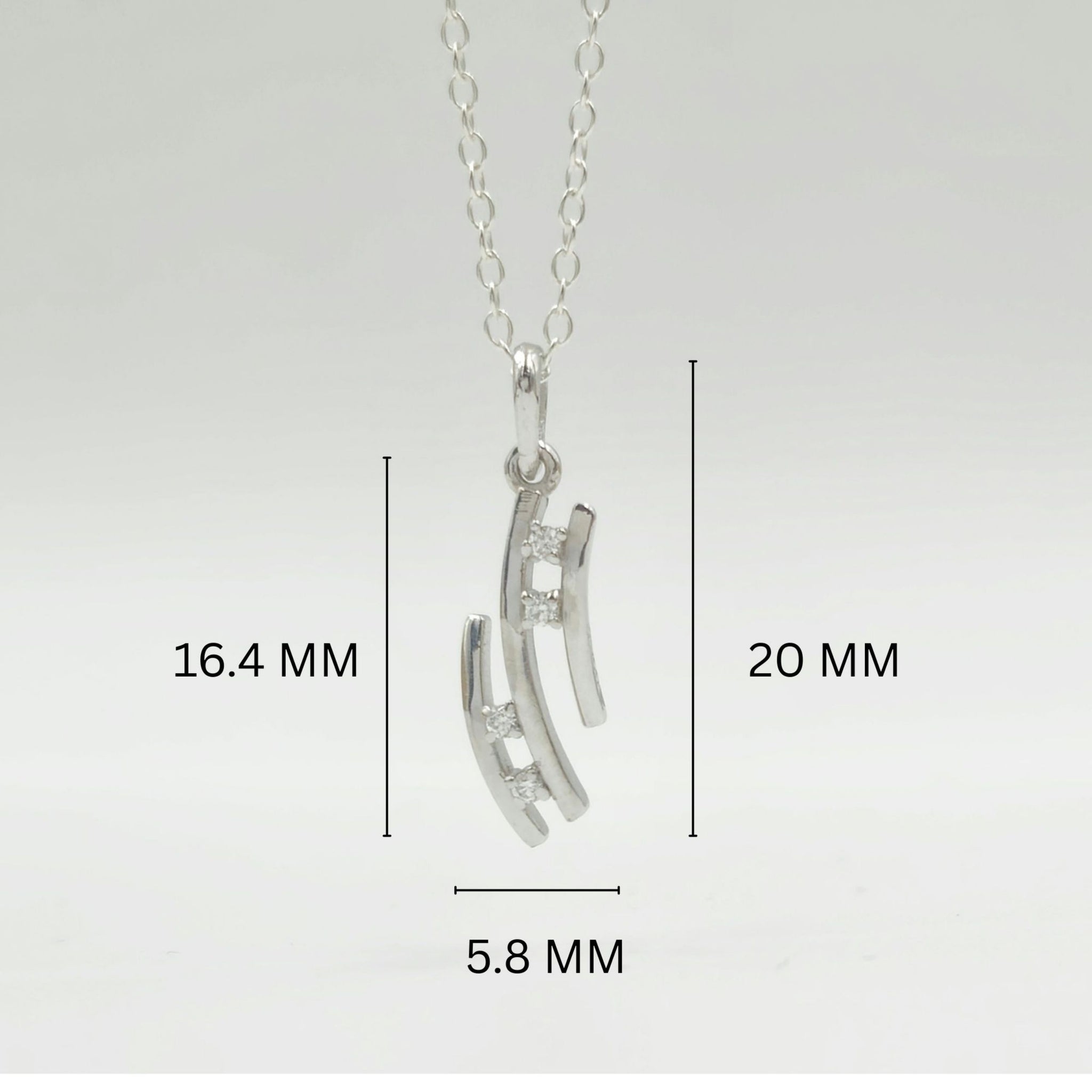 925 Sterling Silver Curved Pendant and Earrings Jewelry Set With Cubic Zirconia