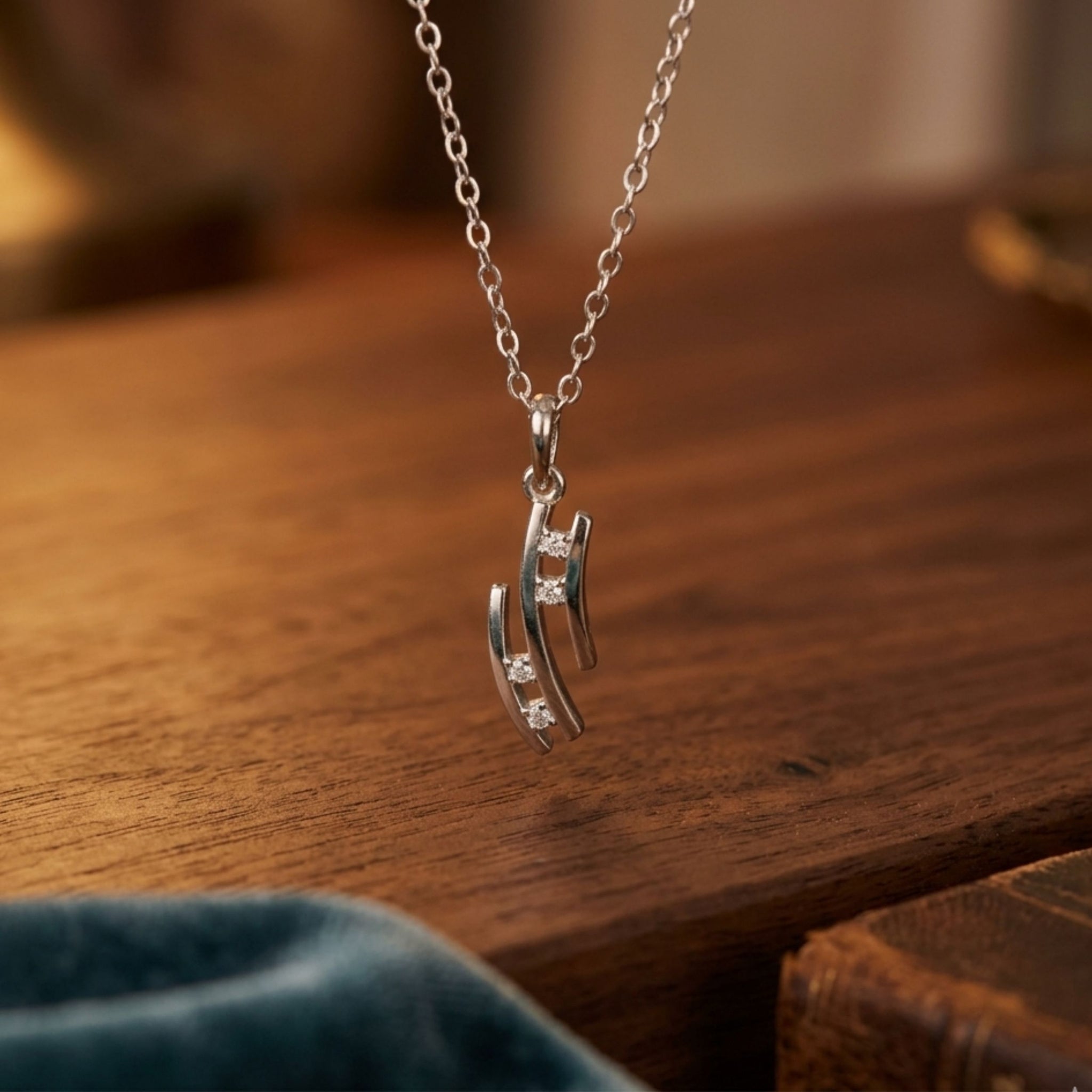925 Sterling Silver Curved Pendant and Earrings Jewelry Set With Cubic Zirconia