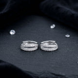 925 Sterling Silver Double Row Hoop Earrings With Cubic Zirconia