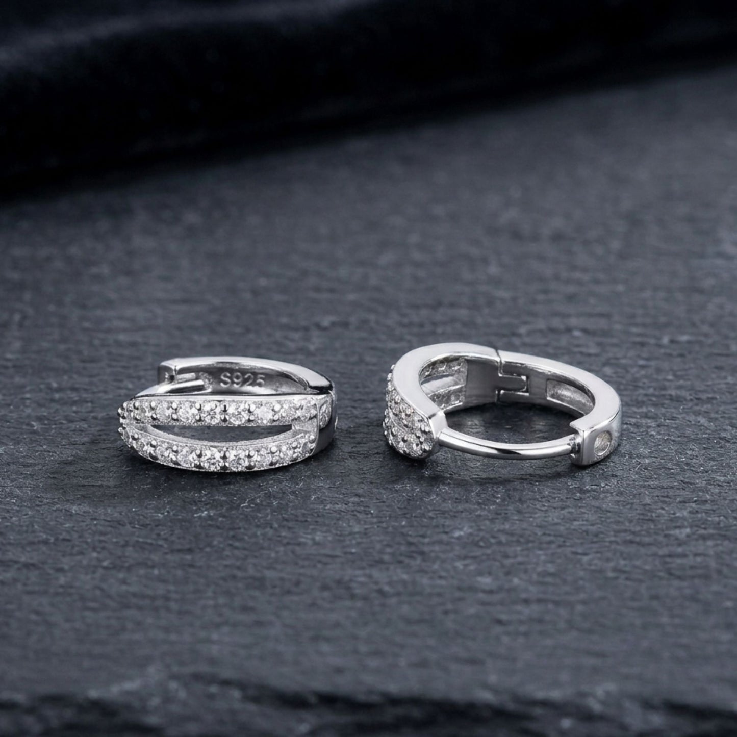 925 Sterling Silver Double Row Hoop Earrings With Cubic Zirconia