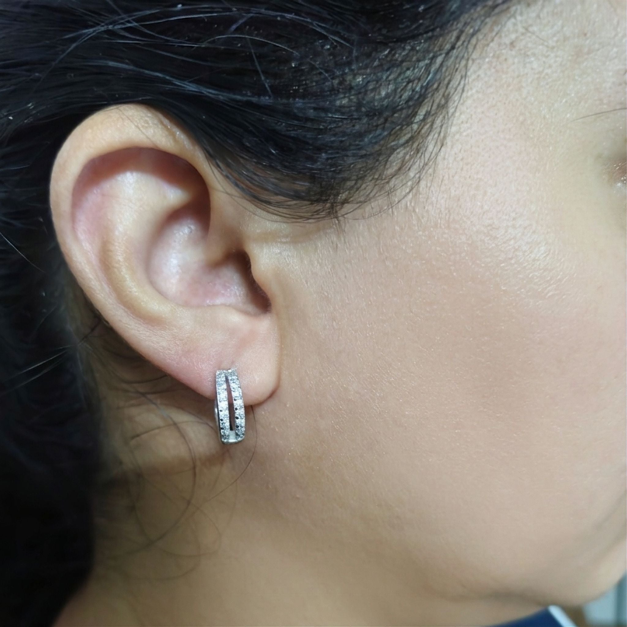 925 Sterling Silver Double Row Hoop Earrings With Cubic Zirconia