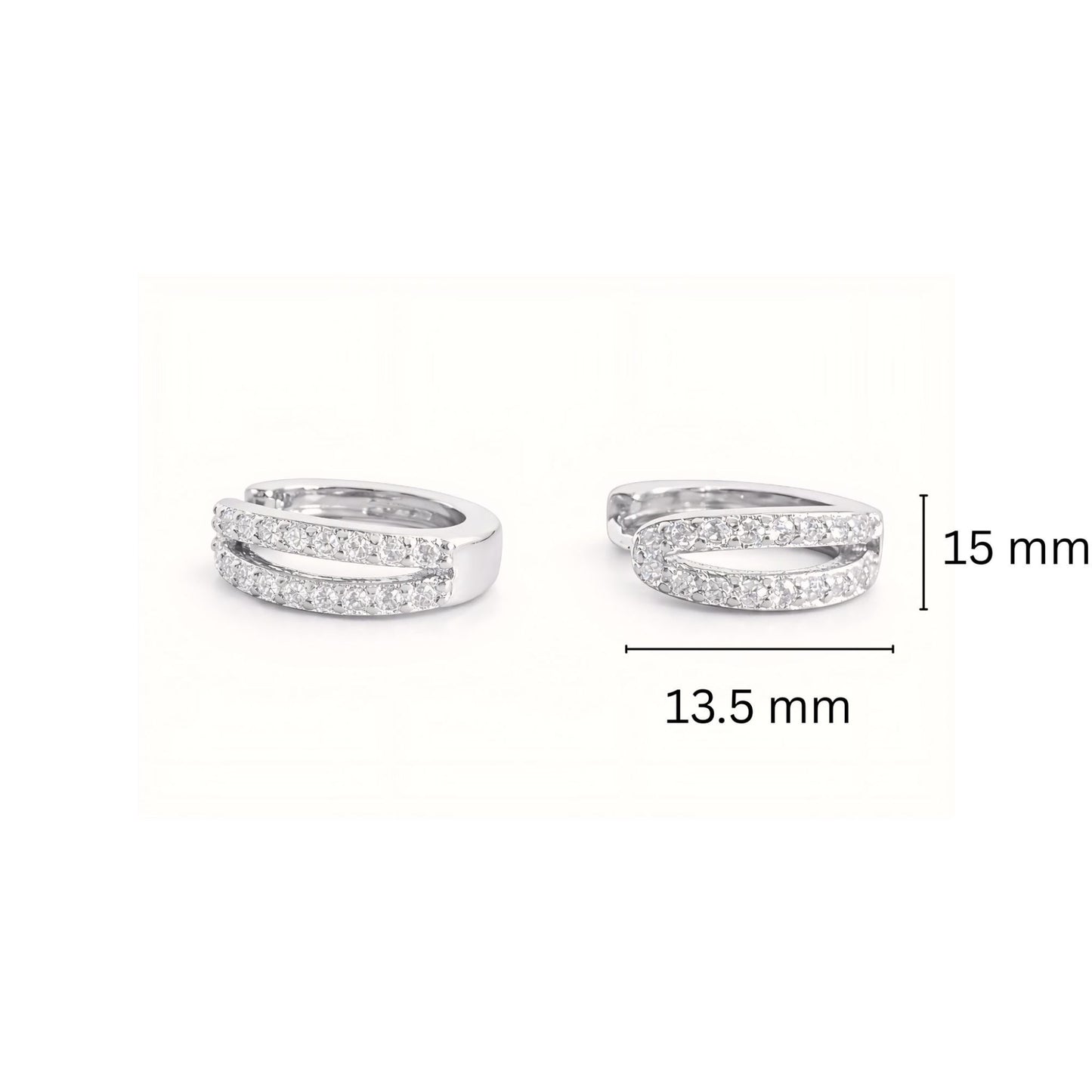 925 Sterling Silver Double Row Hoop Earrings With Cubic Zirconia