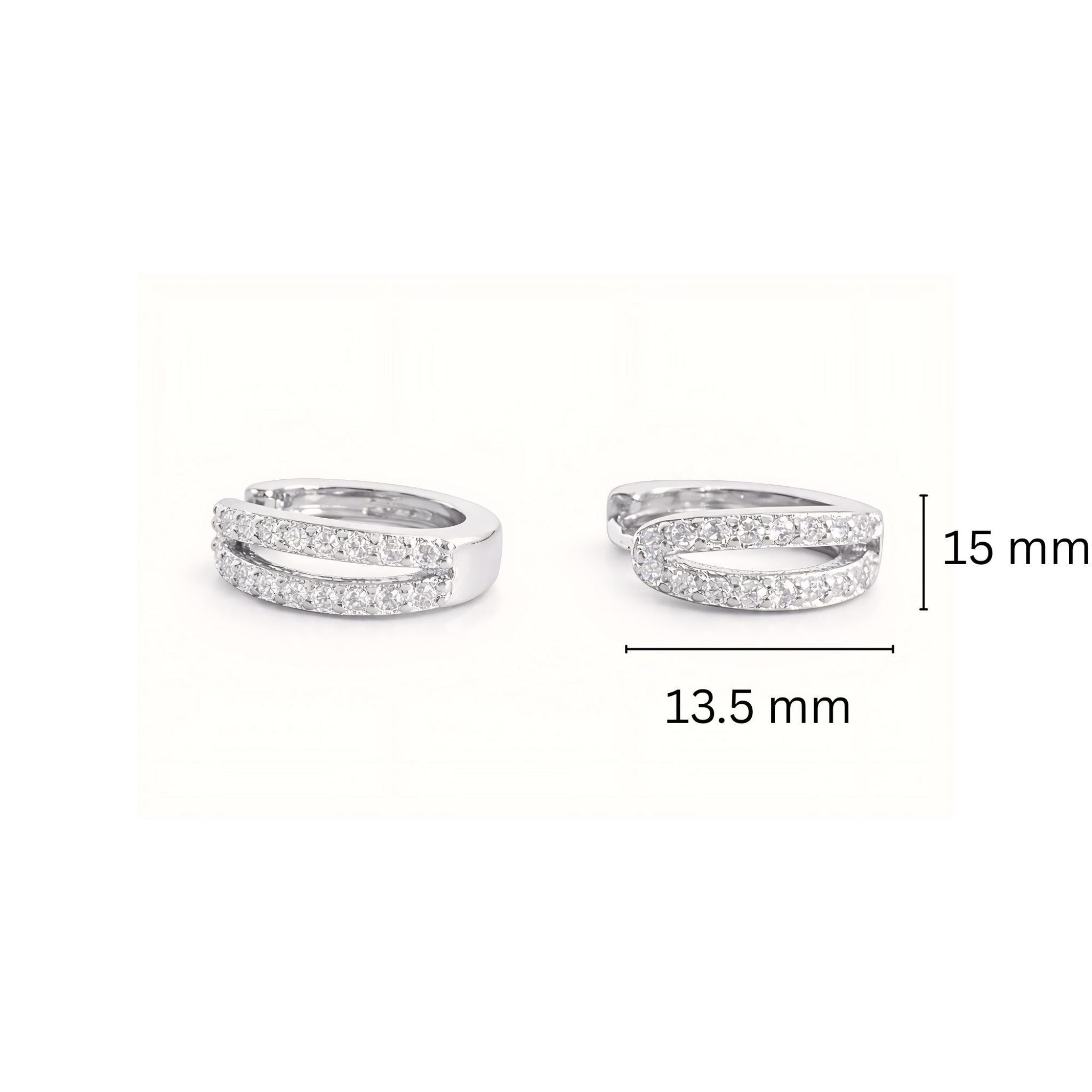 925 Sterling Silver Double Row Hoop Earrings With Cubic Zirconia
