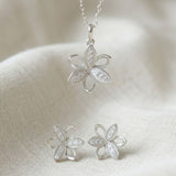 925 Sterling Silver Floral Pendant and Earrings Jewelry Set With Cubic Zirconia