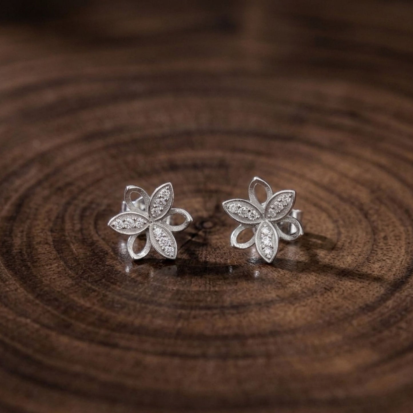 925 Sterling Silver Floral Pendant and Earrings Jewelry Set With Cubic Zirconia