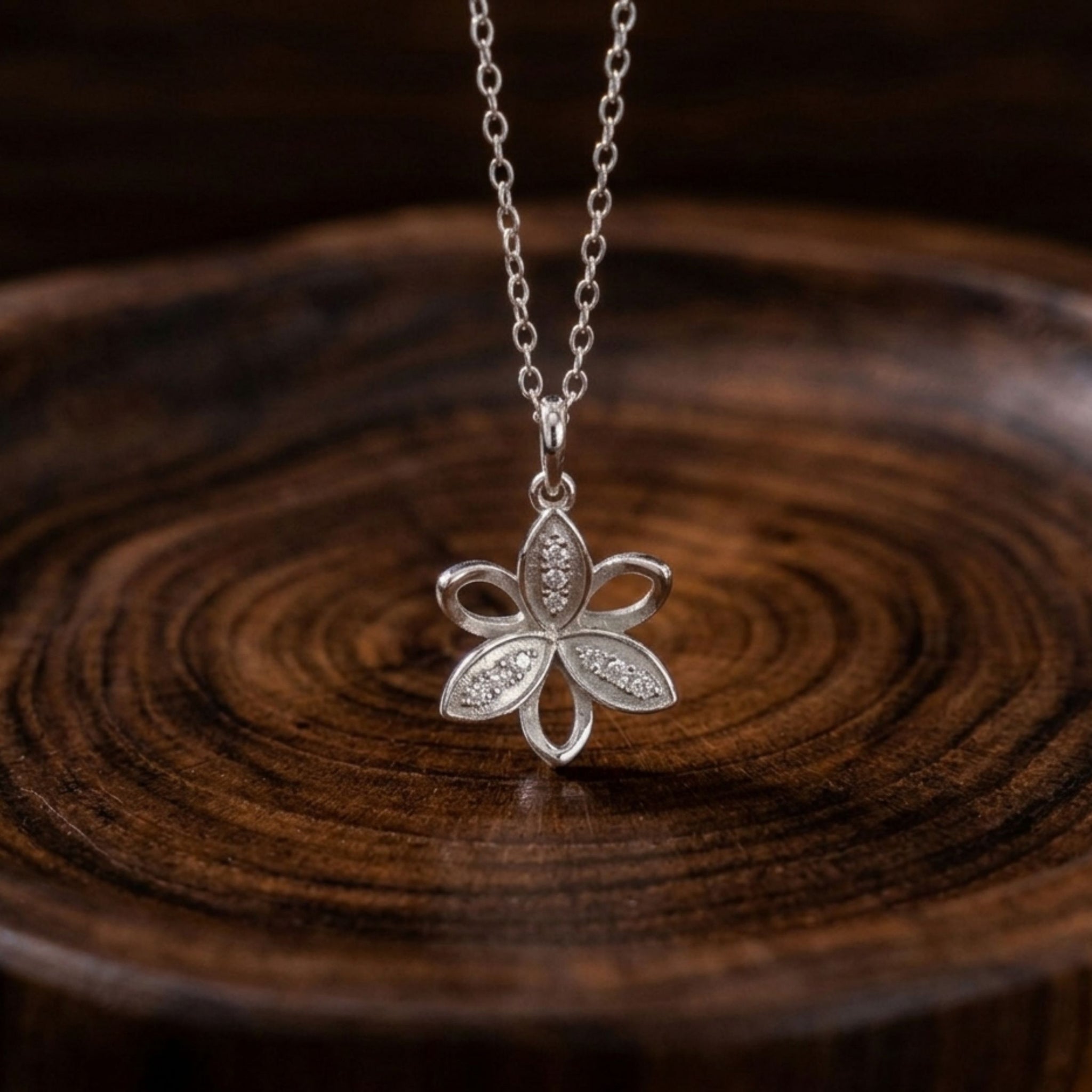 925 Sterling Silver Floral Pendant and Earrings Jewelry Set With Cubic Zirconia