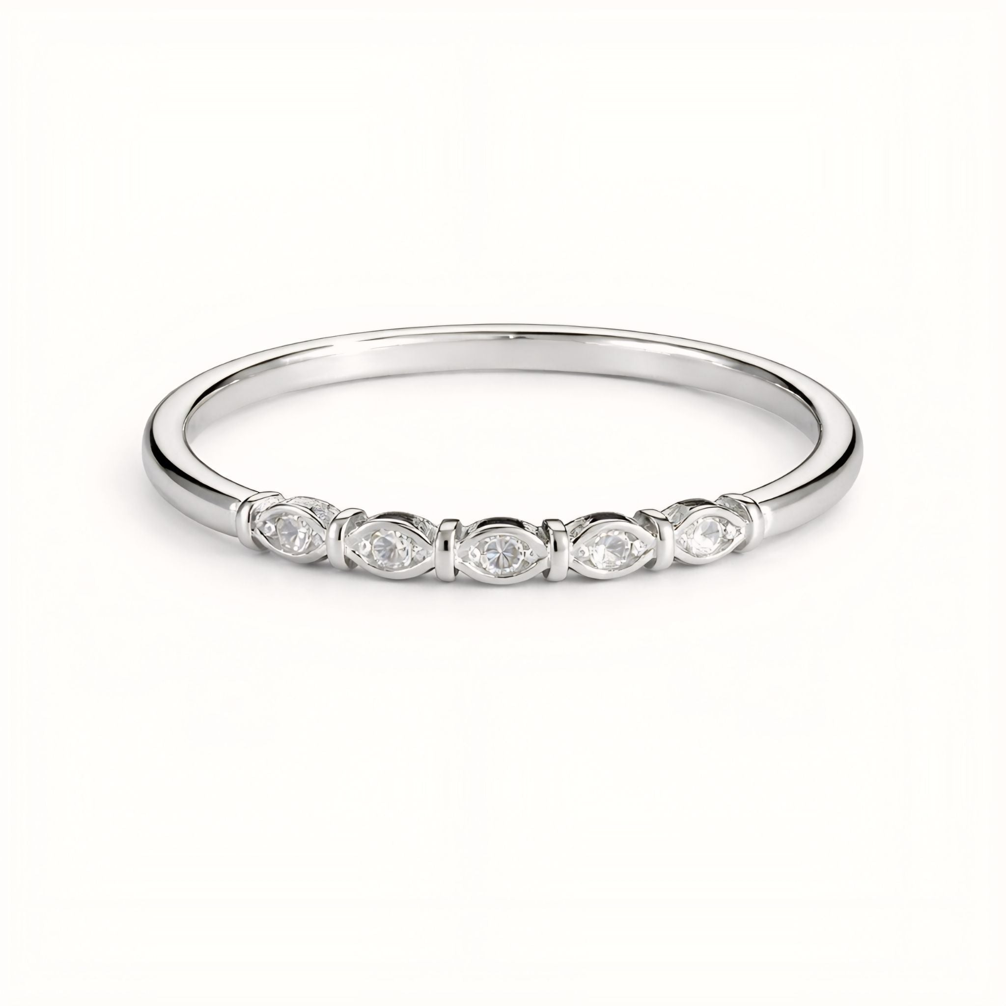 925 Sterling Silver Geometric Half-Eternity Ring with Cubic Zirconia