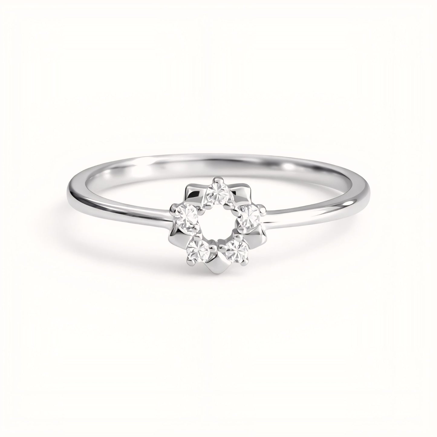 925 Sterling Silver Floral Starburst Ring with Cubic Zirconia