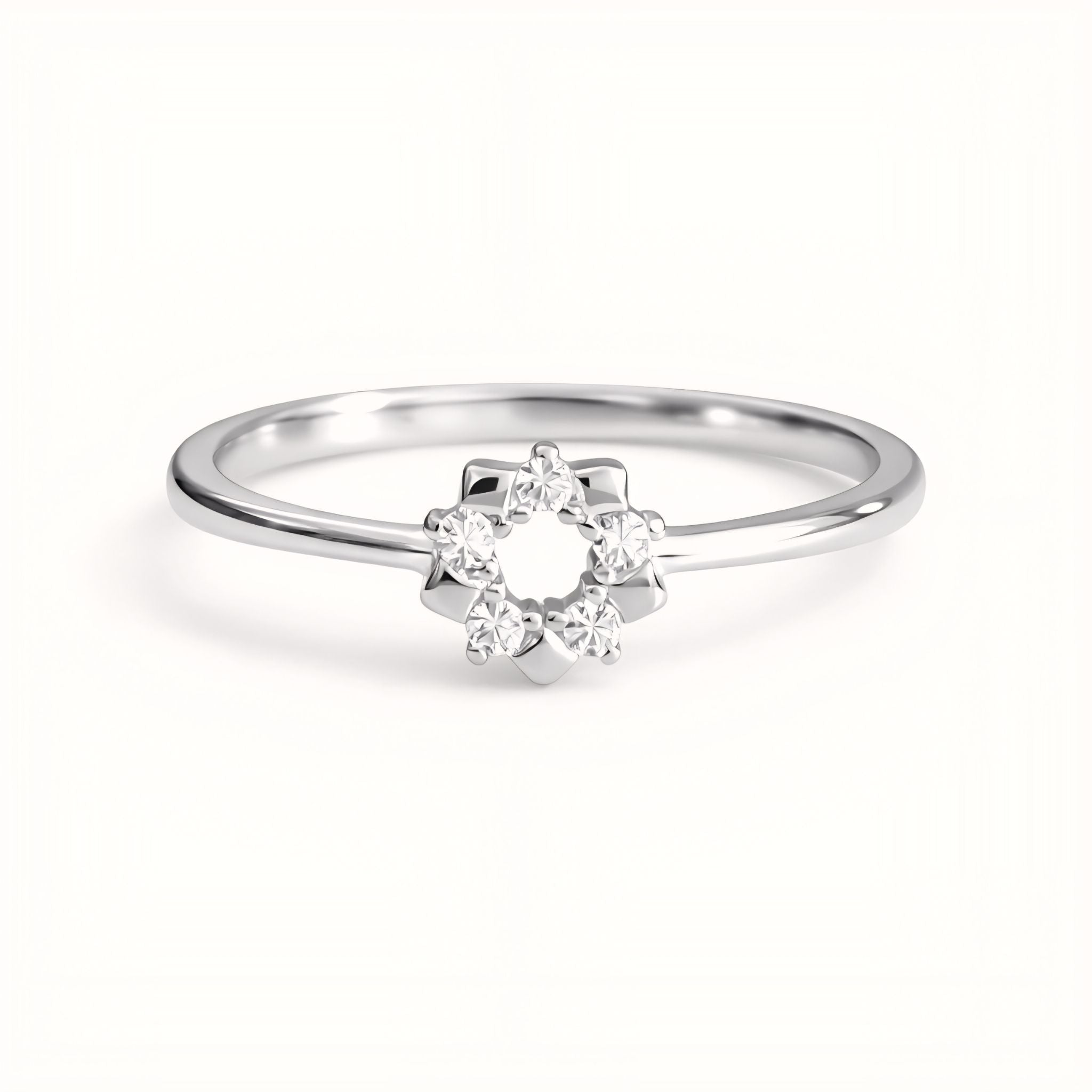 925 Sterling Silver Floral Starburst Ring with Cubic Zirconia