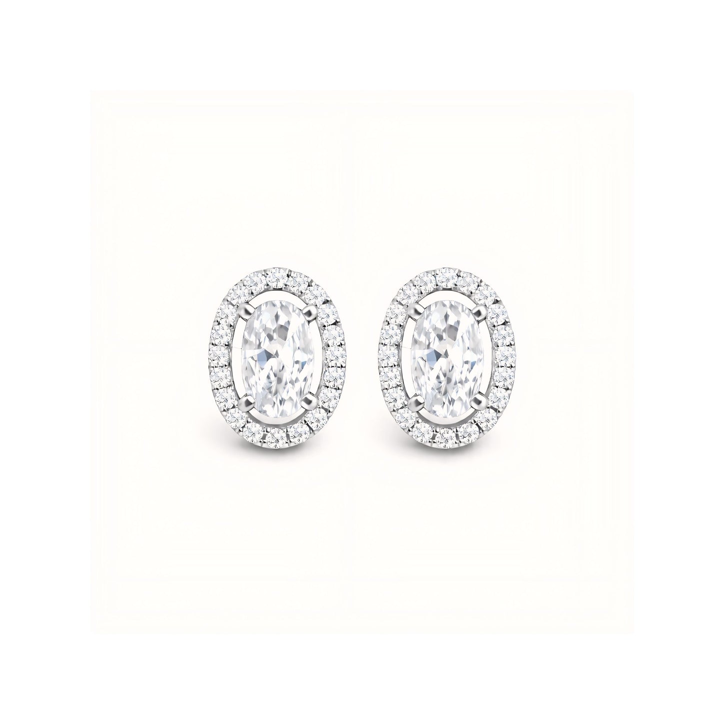 925 Sterling Silver Oval Cut Halo Stud Earrings With Cubic Zirconia Solitaire