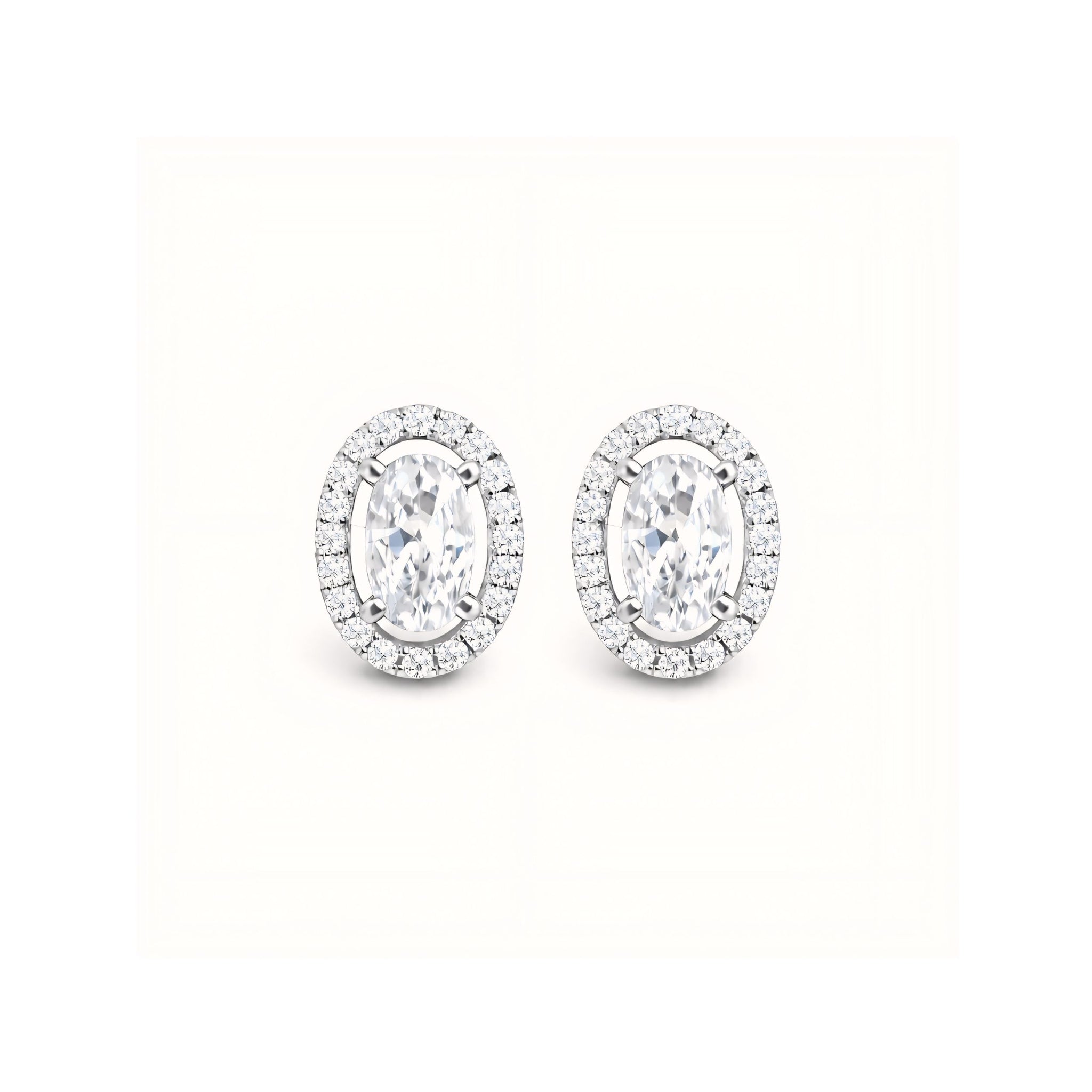 925 Sterling Silver Oval Cut Halo Stud Earrings With Cubic Zirconia Solitaire