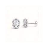925 Sterling Silver Oval Cut Halo Stud Earrings With Cubic Zirconia Solitaire