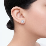 925 Sterling Silver Oval Cut Halo Stud Earrings With Cubic Zirconia Solitaire