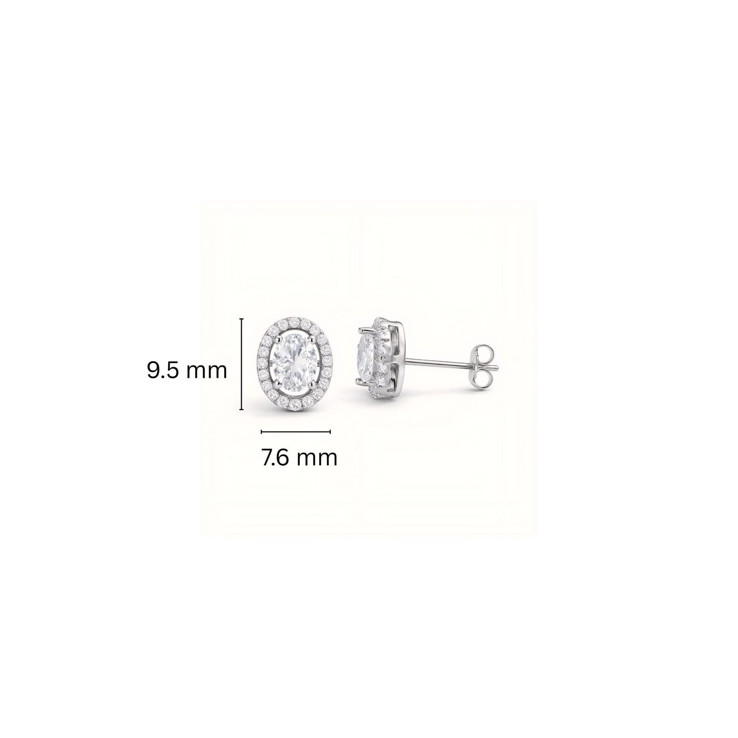 925 Sterling Silver Oval Cut Halo Stud Earrings With Cubic Zirconia Solitaire