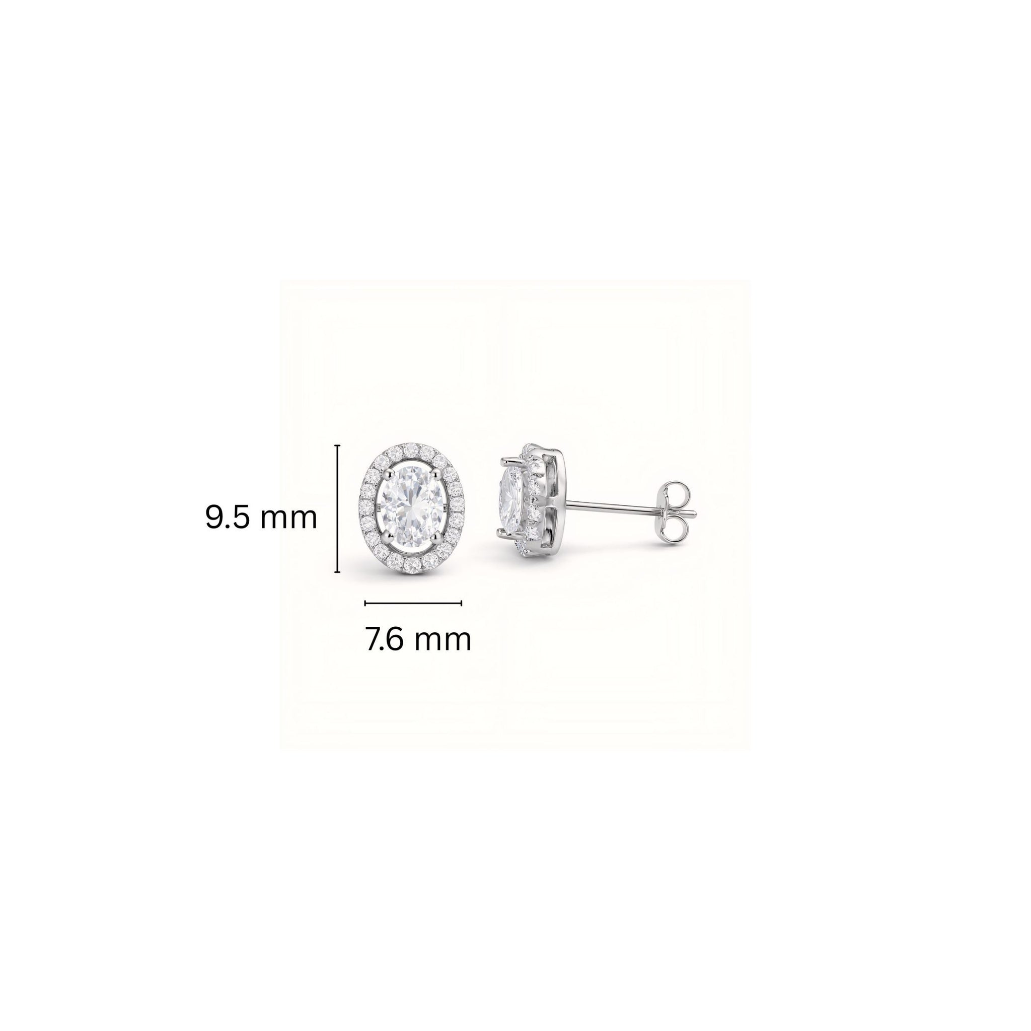 925 Sterling Silver Oval Cut Halo Stud Earrings With Cubic Zirconia Solitaire