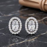925 Sterling Silver Oval Cut Halo Stud Earrings With Cubic Zirconia Solitaire