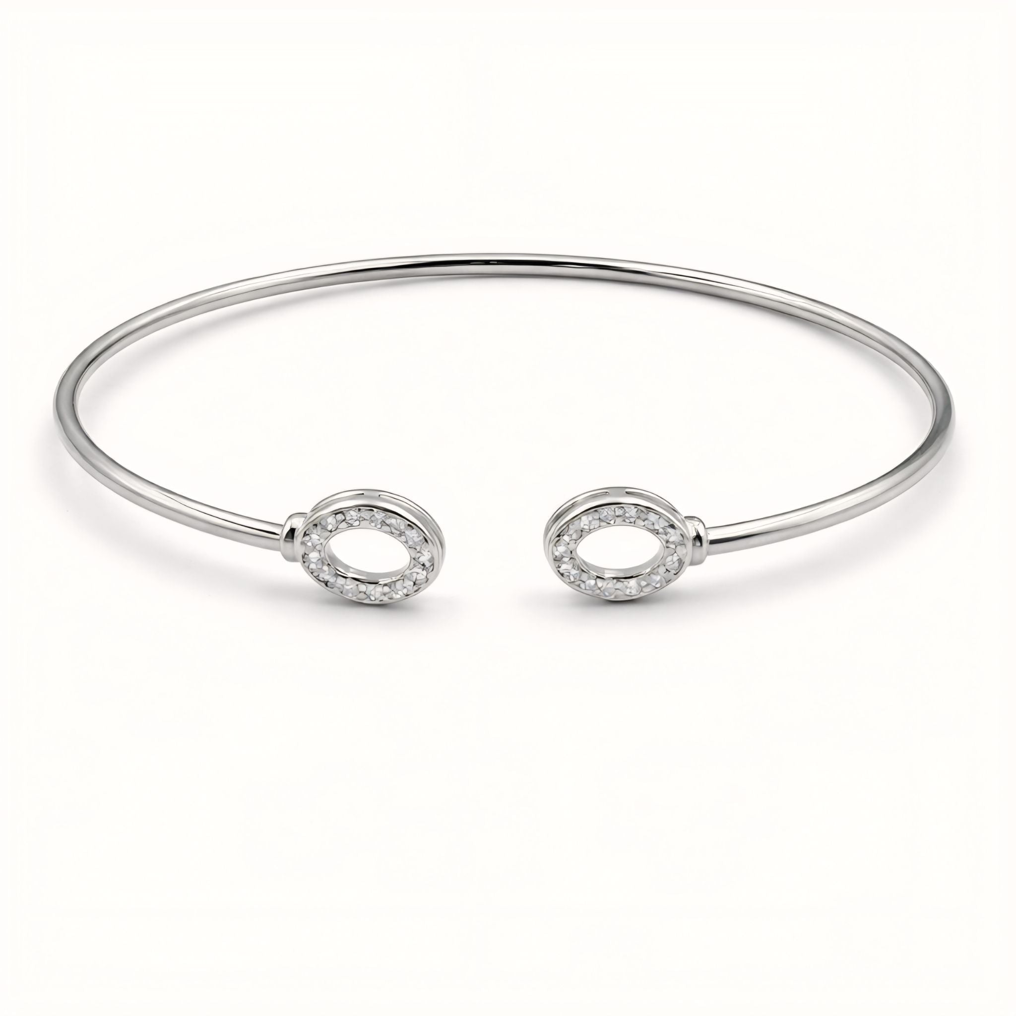 925 Silver Flexible Open Cuff Kada with Cubic Zirconia