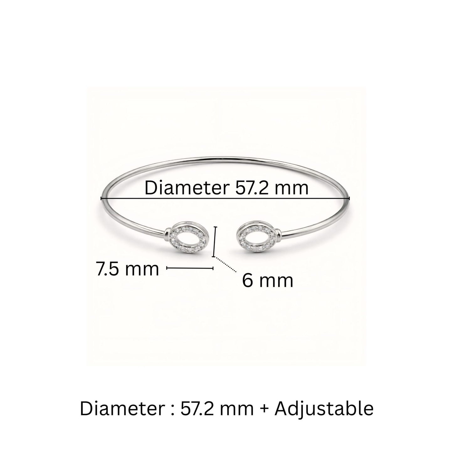 925 Silver Flexible Open Cuff Kada with Cubic Zirconia