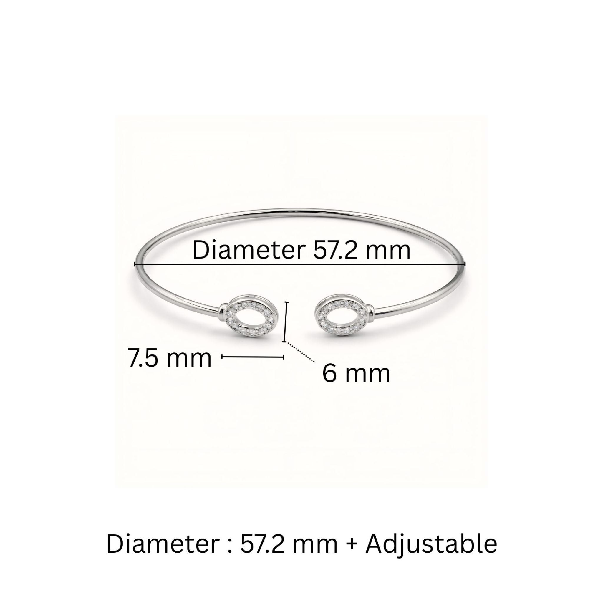 925 Silver Flexible Open Cuff Kada with Cubic Zirconia