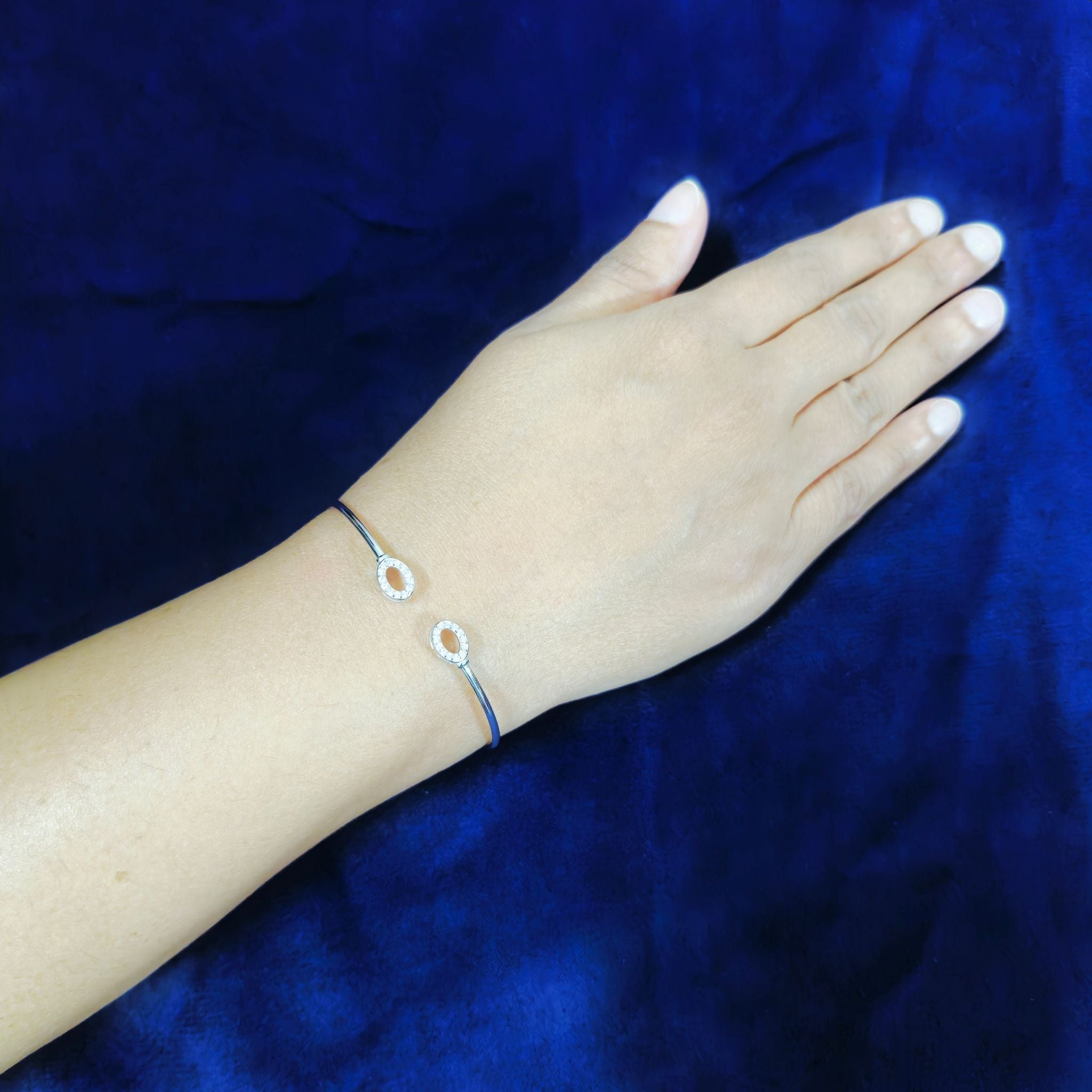 925 Silver Flexible Open Cuff Kada with Cubic Zirconia