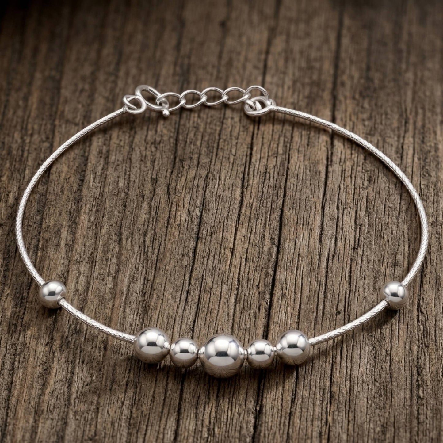925 Sterling Silver Polished Bead Kada
