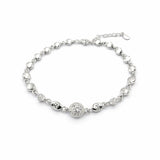 925 Sterling Silver Beaded Chain Bracelet with Pavé Cubic Zirconia Sphere